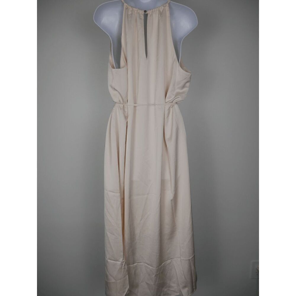 INC Women's Satin Crepe High Halter Neckline Waist Tie Midi Dress Size 16 - Picture 5 of 13